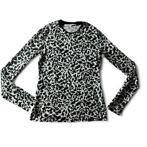 Animal Print‎ Long Sleeve Top, Fitted Black and White Patterned Shirt